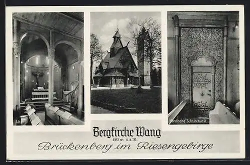 AK Brückenberg im Riesengebirge, Bergkirche Wang, Altar, Nordische Schnitzkunst