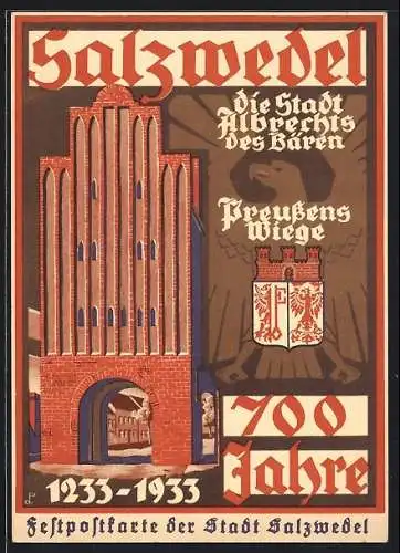 Künstler-AK Salzwedel, 700 Jahrfeier 1933, Neuperver Tor