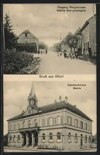 AK Illfurt, Eingang Hauptstrasse, Gemeindehaus