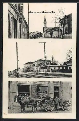 AK Amanweiler, Bahnhof, Geschäft v. Fritz Bohrer