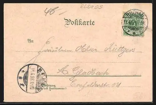 Lithographie Rothau, Bahnhof und Hotel Ottlé, Haut-Lachamp, Strutthof, Ortsansicht