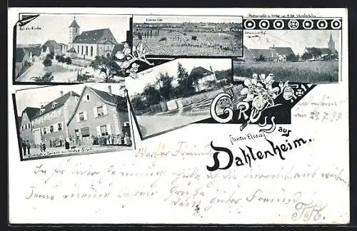 AK Dahlenheim /Elsass, Gasthaus Schall, Ortspartie bei der Kirche, Altbronner Hof