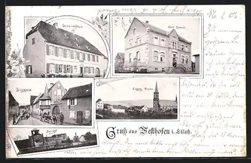 AK Westhofen, Birisgasse, Kath. Schule, Gemeindehaus, Zwingel, Evang. Kirche