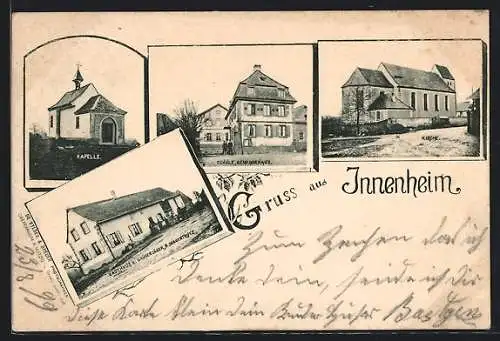 AK Innenheim, Gasthaus zum grünen Jäger B. Wagentrutz, Schule und Gemeindehaus