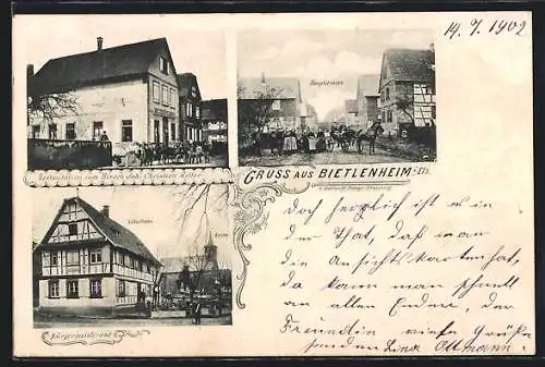 AK Bietlenheim, Gasthaus zum Hirsch v. C. Ritter, Schule, Kirche, Bürgermeisteramt