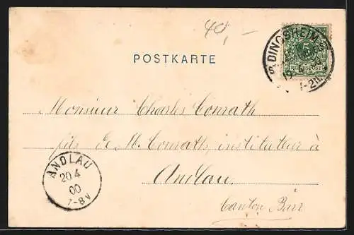 AK Griesheim, Gasthof zum Stern von Schott, Teilansicht mit Kirche