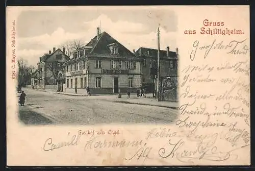 AK Schiltigheim, Gasthof zum Engel mit Strasse