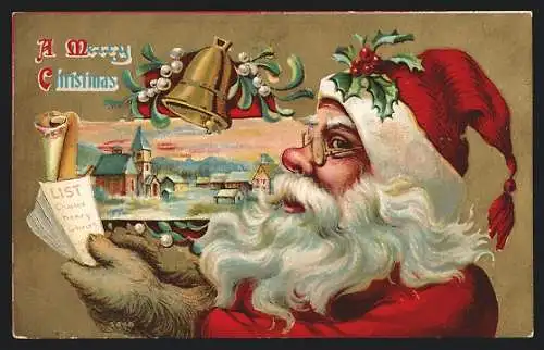 Präge-AK Weihnachtsmann arbeitet die Wunschzettel von Kindern ab