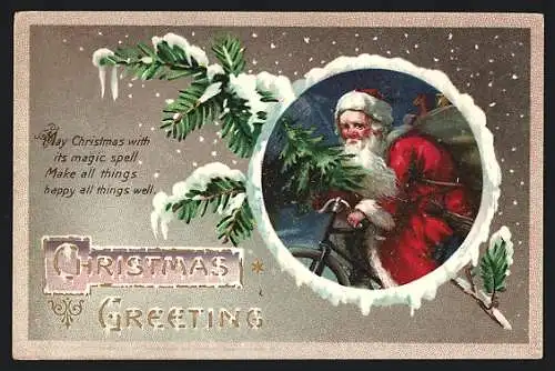 AK Weihnachtsmann auf einem Fahrrad