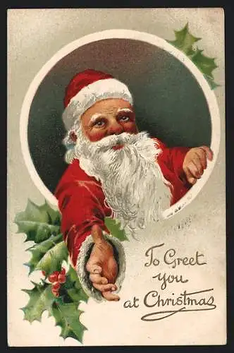 AK Weihnachtsmann reicht die Hand zum Gruss, Weihnachtsgrüsse