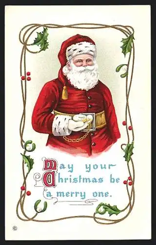 Lithographie May your Christmas be a merry one. Weihnachtsmann mit Taschenuhr