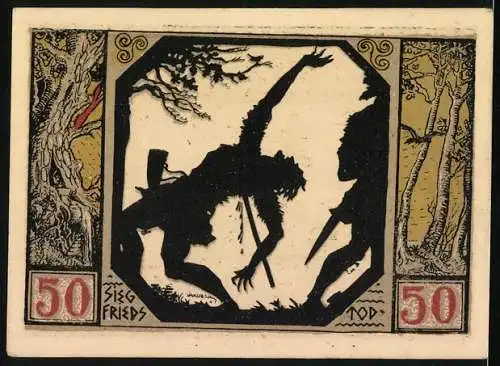 Notgeld Xanten 1921, 50 Pfennig, Blick zum Dom, Wappen