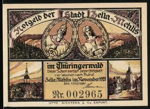 Notgeld Zella-Mehlis im Thüringerwald 1921, 25 Pfennig, Rathaus, Strassenpartie