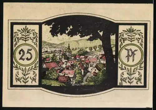 Notgeld Zella-Mehlis im Thüringerwald 1921, 25 Pfennig, Rathaus, Strassenpartie