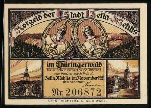 Notgeld Zella-Mehlis im Thüringerwald 1921, 50 Pfennig, Rathaus, Strassenpartie