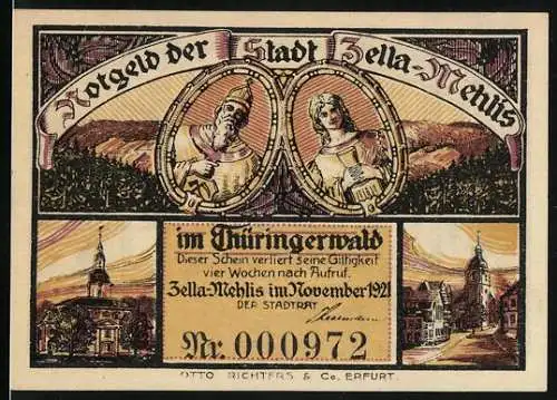Notgeld Zella-Mehlis im Thüringerwald 1921, 10 Pfennig, Rathaus, Strassenpartie
