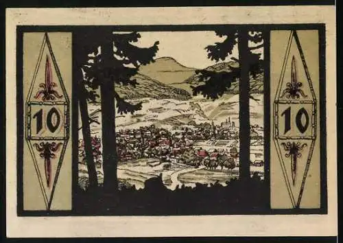 Notgeld Zella-Mehlis im Thüringerwald 1921, 10 Pfennig, Rathaus, Strassenpartie
