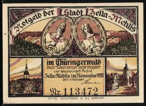 Notgeld Zella-Mehlis im Thüringerwald 1921, 50 Pfennig, Rathaus, Strassenpartie