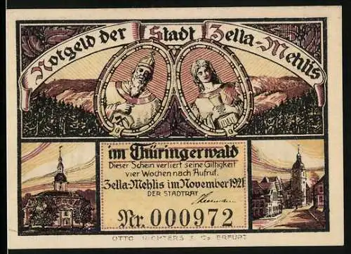 Notgeld Zella-Mehlis im Thüringerwald 1921, 50 Pfennig, Rathaus, Strassenpartie