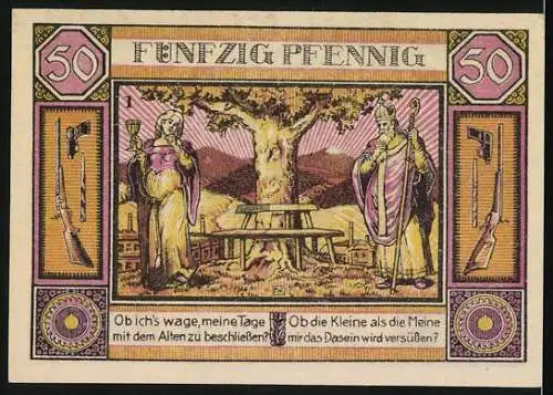 Notgeld Zella-Mehlis im Thüringerwald 1921, 50 Pfennig, Rathaus, Strassenpartie