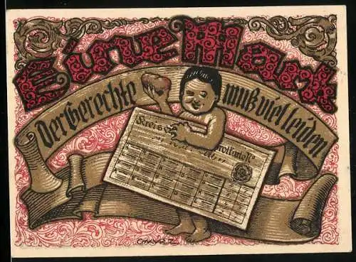 Notgeld Tonndorf-Lohe 1921, 1 Mark, Kleinkind mit Brot und Notgeld
