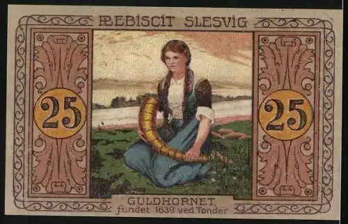 Notgeld Tondern 1920, 25 Pfennig, Frau mit goldenem Horn, Guldhornet