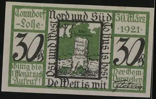 Notgeld Tonndorf-Lohe 1921, 30 Pfennig, Alter Grenzstein