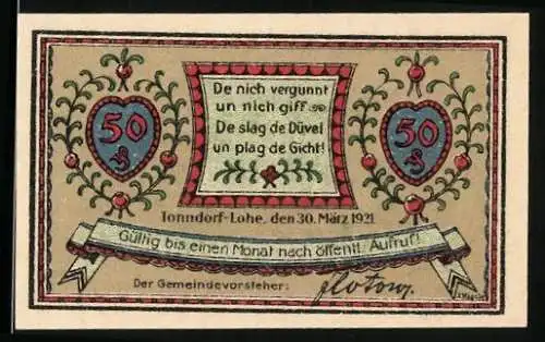 Notgeld Tonndorf-Lohe 1921, 50 Pfennig, Wandsefall