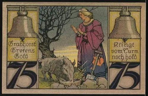Notgeld Twistringen 1921, 75 Pfennig, Frau mit einem Wildschwein