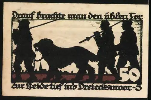 Notgeld Vechta 1922, 50 Pfennig, Vestungh: Vechtae, Bauern mit Hund