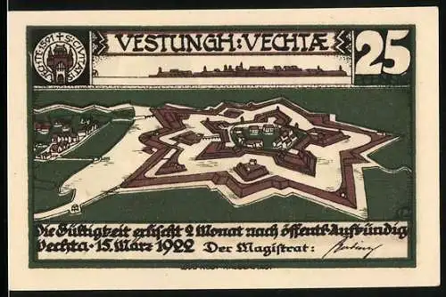 Notgeld Vechta 1922, 25 Pfennig, Vestungh: Vechtae, Mönche mit Hund