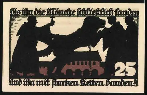 Notgeld Vechta 1922, 25 Pfennig, Vestungh: Vechtae, Mönche mit Hund