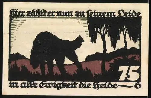Notgeld Vechta 1922, 75 Pfennig, Vestungh: Vechtae, Hund in der Heide