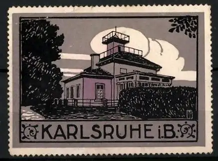 Reklamemarke Karlsruhe i. B., Gebäudeansicht