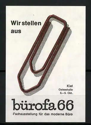 Reklamemarke Kiel, Fachausstellung für das moderne Büro bürofa 1966, Büroklammer