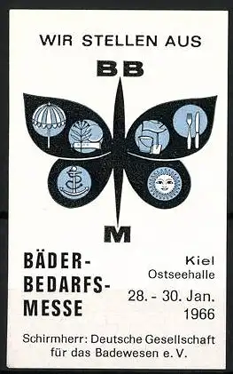 Reklamemarke Kiel, Bäder-Bedarfs-Messe 1966, Messelogo Schmetterling