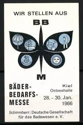 Reklamemarke Kiel, Bäder-Bedarfs-Messe 1966, Messelogo Schmetterling