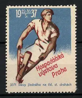 Reklamemarke Praha, Hospodarska Vystava 1937, Bauern mit Pflug