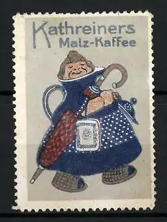 Reklamemarke Kathreiners Malz-Kaffee, Frau als Kaffeekanne