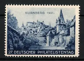 Reklamemarke Nürnberg, 27. Deutscher Philatelistentag 1921, Stadtansicht mit Schloss