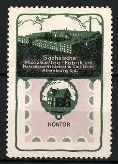 Reklamemarke Altenburg i. Sa., Sächsische Malzkaffee-Fabrik & Nahrungsmittel-Industrie Carl Müller, Fabrikansicht