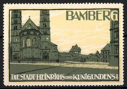 Reklamemarke Bamberg, Die Stadt Heinrichs und Kunigundens, Stadtansicht mit Kirche