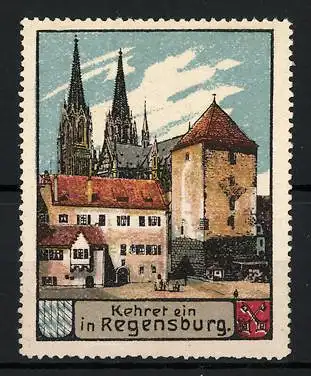 Reklamemarke Regensburg, Stadtansicht mit Kirche