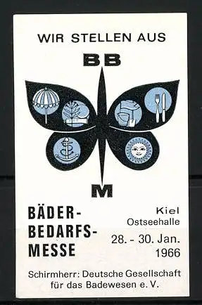 Reklamemarke Kiel, Bäder-Bedarfs-Messe 1966, Messelogo Schmetterling