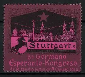 Reklamemarke Stuttgart, 8. Germana Esperanto-Kongreso 1913, Stadt, Wappen & Stern