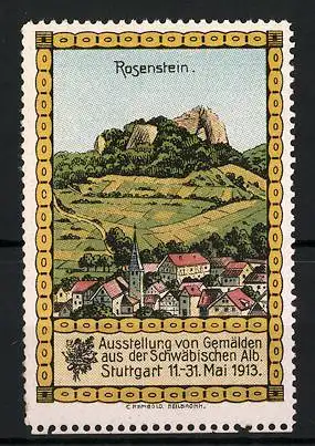 Reklamemarke Stuttgart, Ausstellung von Gemälden aus der Schwäbischen Alb 1913, Ansicht von Rosenstein
