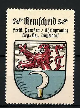 Reklamemarke Remscheid, Freistaat Preussen, Rheinprovinz, Reg.-Bez. Düsseldorf, Wappen