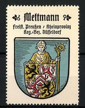 Reklamemarke Mettmann, Freistaat Preussen, Rheinprovinz, Reg.-Bez. Düsseldorf, Wappen