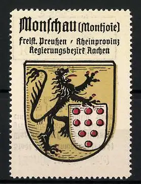 Reklamemarke Monschau / Montjoie, Freistaat Preussen, Rheinprovinz, Regierungsbezirk Aachen, Wappen