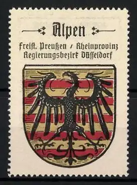 Reklamemarke Alpen, Freistaat Preussen, Rheinprovinz, Regierungsbezirk Düsseldorf, Wappen